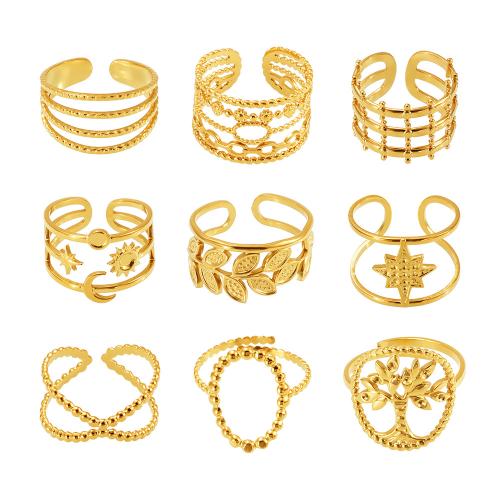 Stainless Steel Finger Ring, 304 Stainless Steel, 18K gold plated, different styles for choice & for woman & hollow, US Ring Size:7, Sold By PC