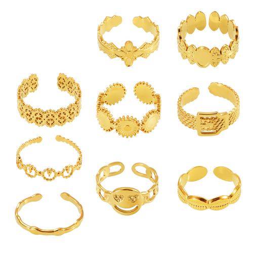 Bague en acier inoxydable, Acier inoxydable 304, Placage, styles différents pour le choix & pour femme & creux, doré, Taille:7, Vendu par PC