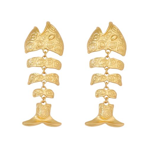 Pendientes de Aleación de Zinc, Pez, chapado, Joyería & para mujer & hueco, dorado, 89x36mm, Vendido por Par