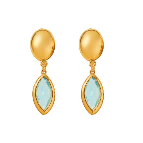 Acero inoxidable gota pendiente, acero inoxidable 304, con Piedra de vidrio, 18K chapado en oro, Joyería & para mujer, más colores para la opción, Vendido por Par