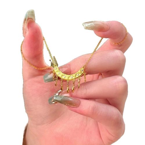 Brass Necklace, with Cubic Zirconia, with 5cm extender chain, plated, fashion jewelry & for woman, golden, Length:Approx 40 cm, Sold By PC