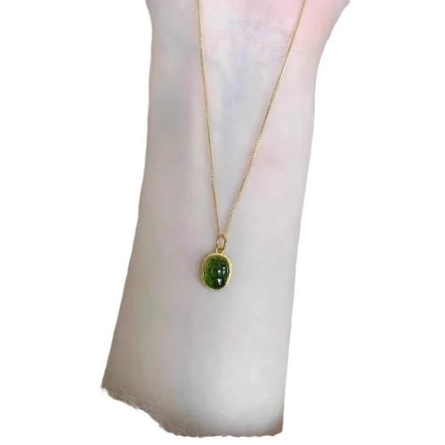 Brass Necklace, with Resin, with 5cm extender chain, plated, fashion jewelry & for woman, green, Length:Approx 40 cm, Sold By PC