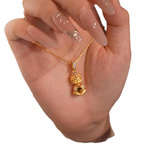 Sweater Chain Necklace, Brass, with Cubic Zirconia & Tiger Eye, with 5cm extender chain, plated, fashion jewelry & for woman, Length:Approx 40 cm, Sold By PC