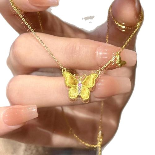 Brass Necklace, with Cubic Zirconia, with 5cm extender chain, Butterfly, plated, fashion jewelry & for woman, more colors for choice, Length:Approx 40 cm, Sold By PC