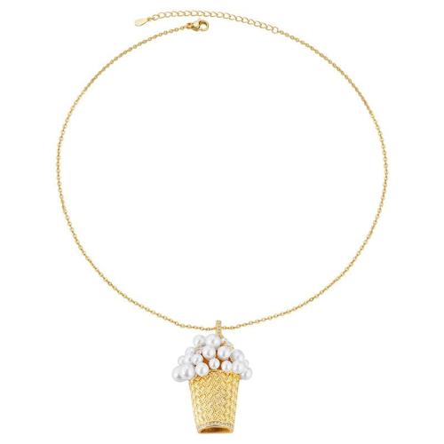 Brass Necklace, with Glass Beads & Cubic Zirconia, with 5cm extender chain, fashion jewelry & for woman, Length:Approx 40 cm, Sold By PC
