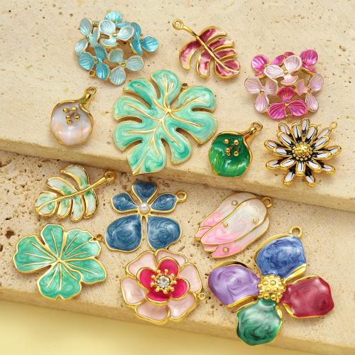 Colgantes de Acero Inoxidable, acero inoxidable 304, chapado en color dorado, Bricolaje & esmalte & con diamantes de imitación, más colores para la opción, 3PCs/Bolsa, Vendido por Bolsa