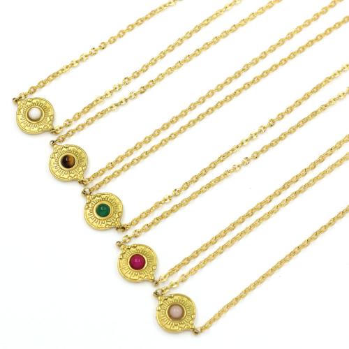 Acier inoxydable 304 collier, avec Pierre naturelle, Placage de couleur d'or, bijoux de mode, plus de couleurs à choisir, Vendu par PC