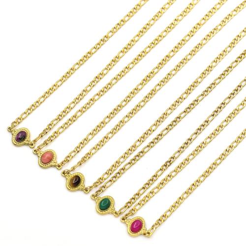 Acier inoxydable 304 collier, avec Pierre naturelle, Placage de couleur d'or, bijoux de mode, plus de couleurs à choisir, Vendu par PC