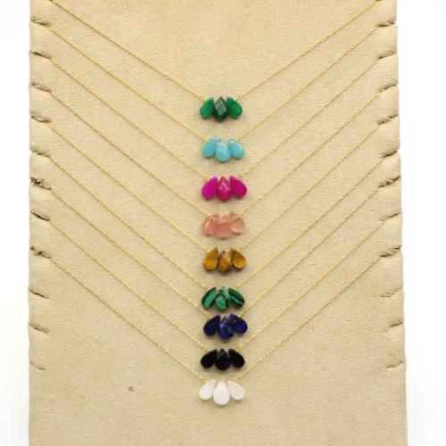 304 Stainless Steel Necklace, with Natural Stone, gold color plated, fashion jewelry, more colors for choice, 10x19mm, Sold By PC