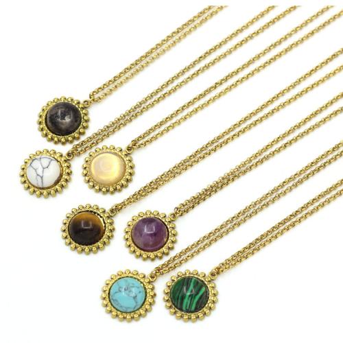 304 Stainless Steel Necklace, with Natural Stone, gold color plated, fashion jewelry, more colors for choice, Sold By PC