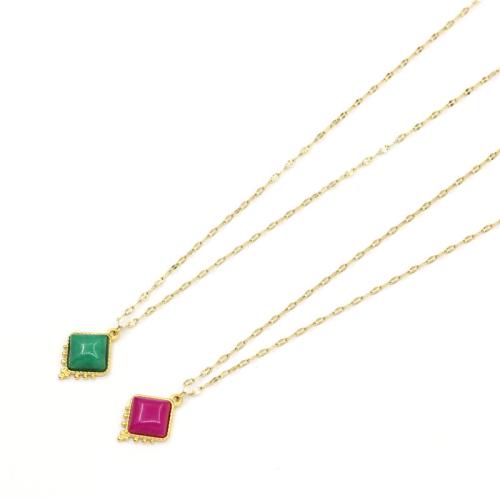 Stainless Steel Jewelry Necklace, 304 Stainless Steel, with Gemstone, gold color plated, fashion jewelry & enamel, more colors for choice, Sold By PC