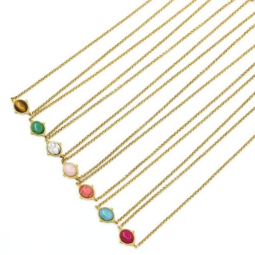 Stainless Steel Jewelry Necklace, 304 Stainless Steel, with Natural Stone, gold color plated, fashion jewelry, more colors for choice, Sold By PC