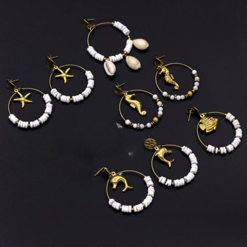 304 Stainless Steel Drop Earring, with Trumpet Shell, gold color plated, fashion jewelry, more colors for choice, Sold By Pair