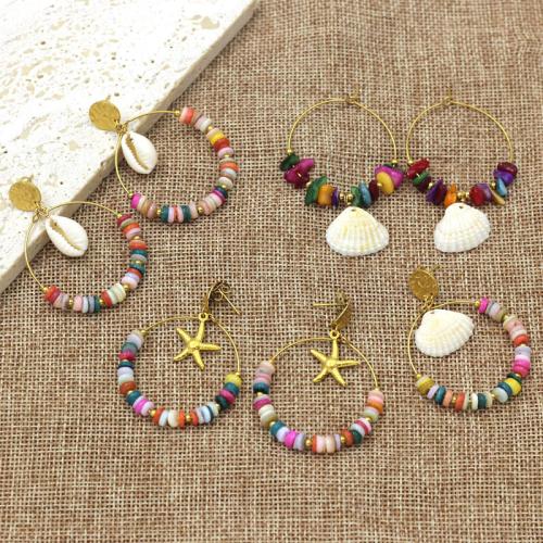 304 Stainless Steel Drop Earring, with Shell, gold color plated, fashion jewelry, more colors for choice, Sold By Pair