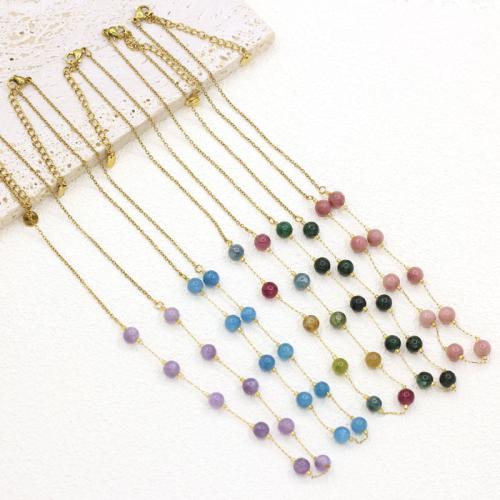Stainless Steel Jewelry Necklace, 304 Stainless Steel, with Natural Stone, gold color plated, fashion jewelry, more colors for choice, 170x120x5mm, Sold By PC