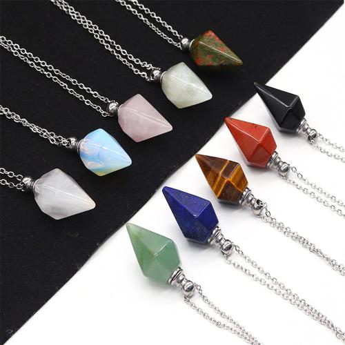 Natural Gemstone Necklace, Natural Stone, with 304 Stainless Steel Chain, can open and put into something & different materials for choice & Unisex, 18x36mm, Length:Approx 41-50 cm, Sold By PC