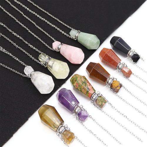 Natural Gemstone Necklace, Natural Stone, with 304 Stainless Steel Chain, can open and put into something & different materials for choice & Unisex, 25x38mm, Length:Approx 41-50 cm, Sold By PC