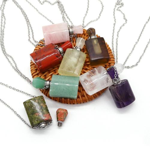 Natural Gemstone Necklace, Natural Stone, with 304 Stainless Steel Chain, can open and put into something & different materials for choice & Unisex, 19x37mm, Length:Approx 41-50 cm, Sold By PC