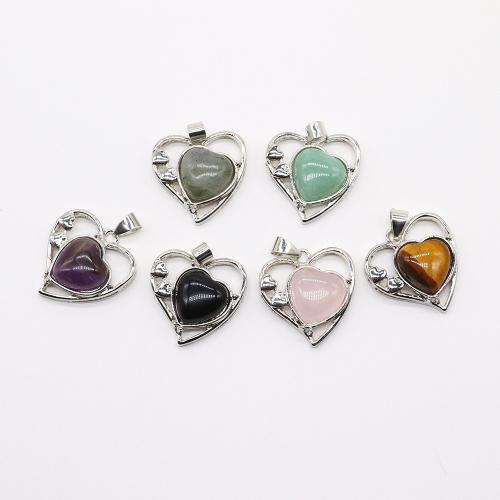 Gemstone Pendants Jewelry, Natural Stone, with Tibetan Style, Heart, plated, DIY & different materials for choice & hollow, more colors for choice, 26x27mm, Sold By PC
