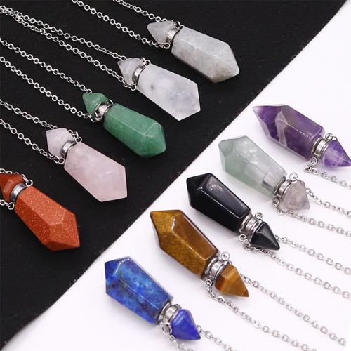 Natural Gemstone Necklace, Natural Stone, with 304 Stainless Steel Chain, can open and put into something & different materials for choice & Unisex, 13x41mm, Length:Approx 41-50 cm, Sold By PC