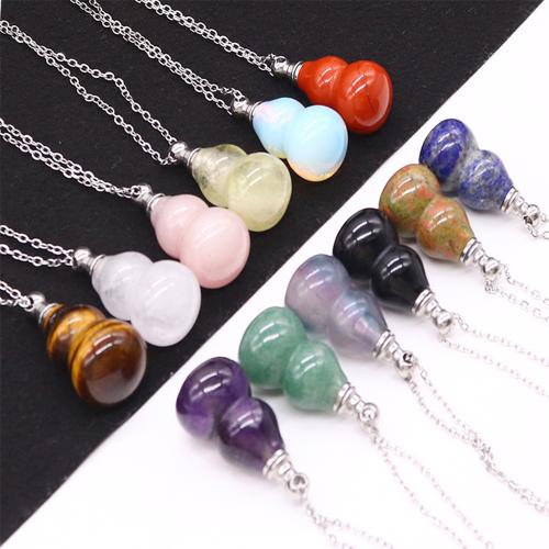 Natural Gemstone Necklace, Natural Stone, with 304 Stainless Steel Chain, can open and put into something & different materials for choice & Unisex, 18x35mm, Length:Approx 41-50 cm, Sold By PC