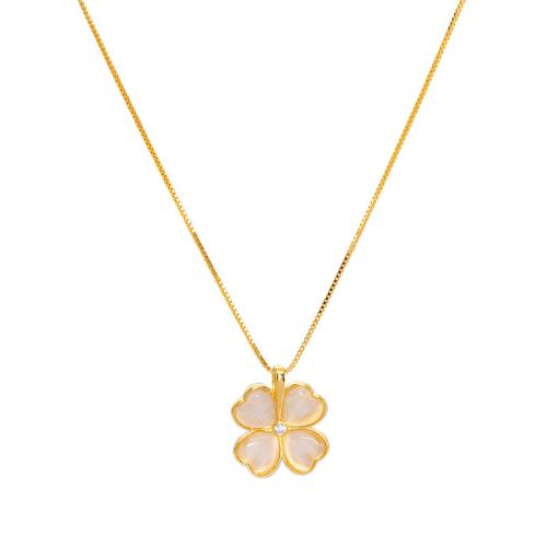 Argent sterling 925 collier, avec Oeil de chat, avec 2inch chaînes de rallonge, Trèfle à quatre feuilles, bijoux de mode & pavé de micro zircon & pour femme, plus de couleurs à choisir, Longueur:Environ 18.1 pouce, Vendu par PC