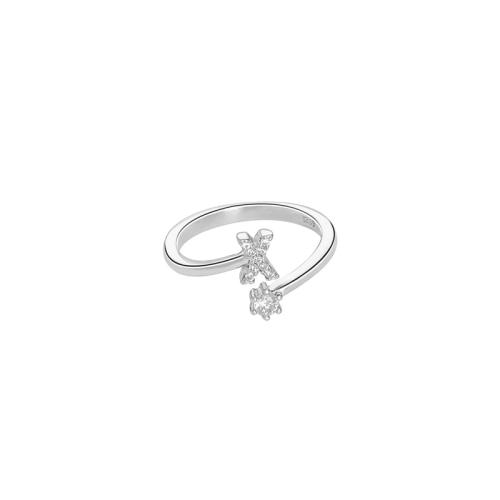 925 Sterling Silver Cuff Finger Ring, Alphabet Letter, platinum plated, different styles for choice & micro pave cubic zirconia & for woman, US Ring Size:6.5-8, Sold By PC