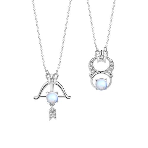 Argent sterling 925 collier, avec chalumeau, avec 2inch chaînes de rallonge, 12 Signes du Zodiaque, styles différents pour le choix & pavé de micro zircon & pour femme, Longueur:Environ 15.7 pouce, Vendu par PC