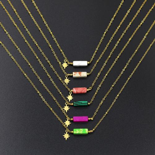 Natural Gemstone Necklace, 304 Stainless Steel, with Natural Stone, gold color plated, fashion jewelry, more colors for choice, Sold By PC
