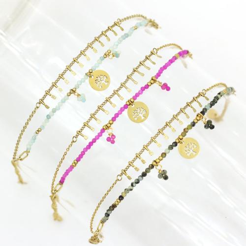 Bijoux bracelet en acier inoxydable, Acier inoxydable 304, avec Pierre naturelle, Placage de couleur d'or, bijoux de mode, plus de couleurs à choisir, Vendu par PC