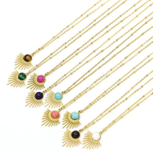 Collar de cadena de suéter de acero inoxidable, acero inoxidable 304, con Piedra natural, chapado en color dorado, Joyería, más colores para la opción, Vendido por UD