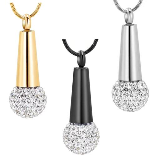 316L Stainless Steel Cinerary Casket Pendant, Microphone, fashion jewelry & Unisex & with rhinestone, more colors for choice, Sold By PC