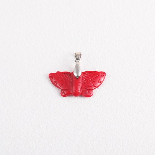 Coral Pendants, with Brass, Butterfly, Carved, random style & DIY, red, 10-30mm, Sold By PC