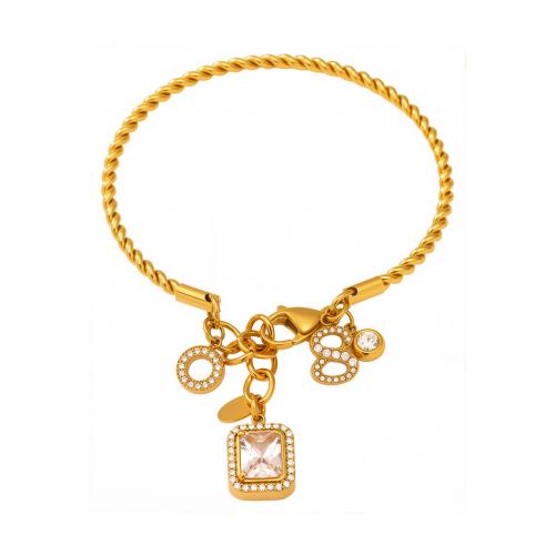 Bracelet en acier inoxydable, Acier inoxydable 304, Placage, styles différents pour le choix & pavé de micro zircon & pour femme, plus de couleurs à choisir, Vendu par PC