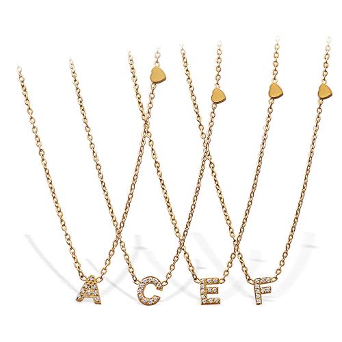 Stainless Steel Jewelry Necklace, 304 Stainless Steel, Alphabet Letter, 18K gold plated, different styles for choice & micro pave cubic zirconia & for woman, Sold By PC