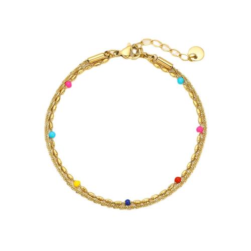 Stainless Steel Jewelry Bracelet, 304 Stainless Steel, 18K gold plated, Double Layer & for woman & enamel, more colors for choice, Sold By PC
