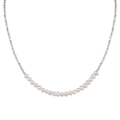 Brass Necklace, with Glass Pearl, with 5cm extender chain, plated, fashion jewelry & for woman, Length:Approx 40 cm, Sold By PC