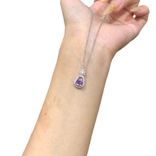 Brass Necklace, with Cubic Zirconia & Resin, with 5cm extender chain, plated, fashion jewelry & for woman, purple, Length:Approx 40 cm, Sold By PC