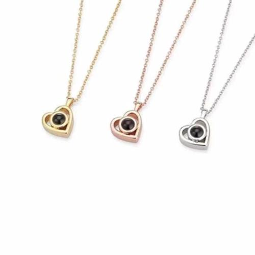 925 Sterling Silver Miniature Projection Necklace, Heart, cross chain & Unisex & hollow, more colors for choice, Length:Approx 16-20 Inch, Sold By PC