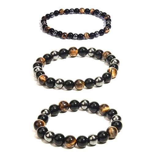 Tiger Eye Bracelet, with Iron Rock & Glass, Round, handmade, different length for choice & Unisex & different size for choice, Sold By PC