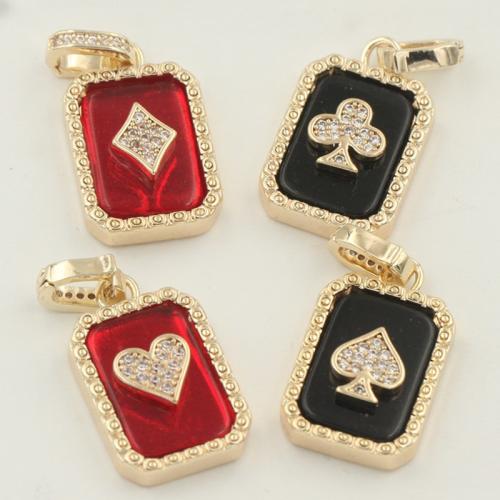 Цирконий Micro Pave латунь подвеска, Латунь, Покер, плакирован золотом, DIY & разные стили для выбора & инкрустированное микро кубического циркония & эмаль, pendant length 10-25mm, продается PC