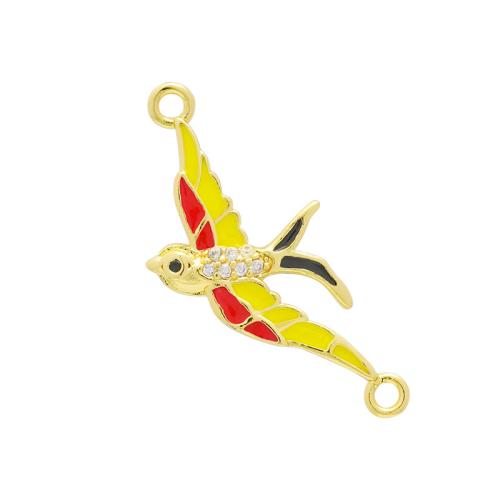 Brass Jewelry Connector, swallow, gold color plated, DIY & micro pave cubic zirconia & enamel, more colors for choice, 25.50x13.50mm, Sold By PC