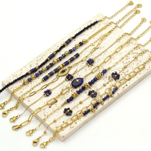 Bijoux bracelet en acier inoxydable, Acier inoxydable 304, avec Lapis lazuli, Placage de couleur d'or, bijoux de mode, plus de couleurs à choisir, 170x120x10mm, Vendu par PC