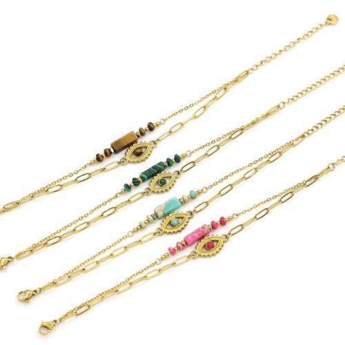 Gemstone Bracelets, 304 Stainless Steel, with Natural Stone, gold color plated, Double Layer & fashion jewelry, more colors for choice, Sold By PC