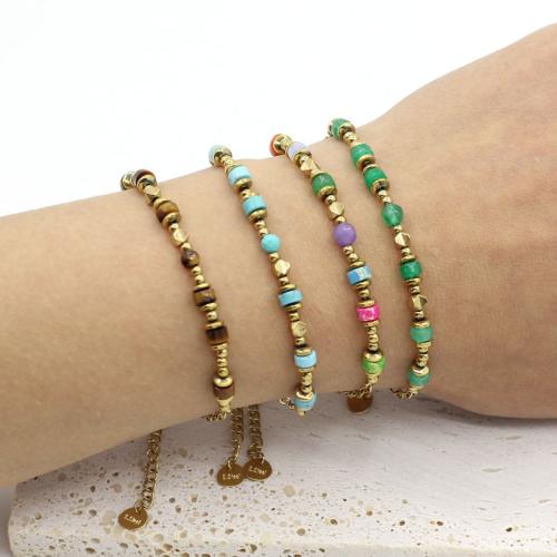 Stainless Steel Jewelry Bracelet, 304 Stainless Steel, with Natural Stone, gold color plated, fashion jewelry, more colors for choice, Sold By PC