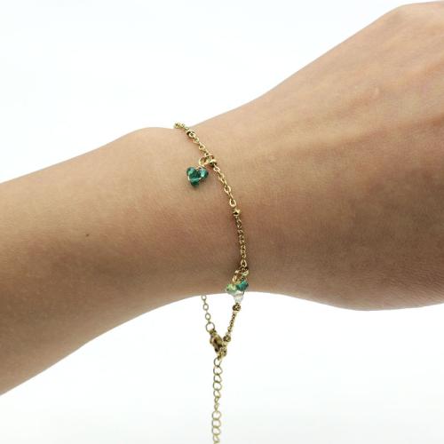 Stainless Steel Jewelry Bracelet, 304 Stainless Steel, with Crystal, gold color plated, fashion jewelry, green, Sold By PC