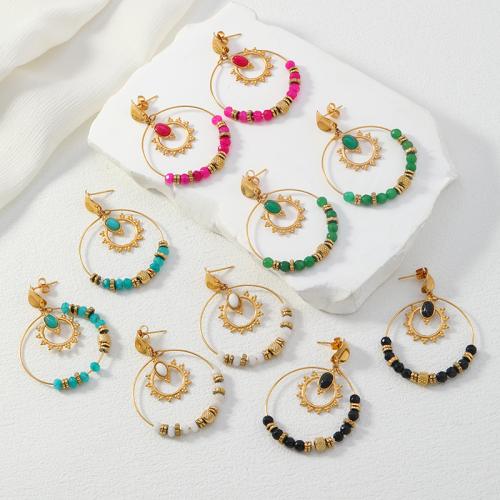 Stainless Steel Drop Earring, 304 Stainless Steel, with Natural Stone, gold color plated, fashion jewelry, more colors for choice, Sold By Pair