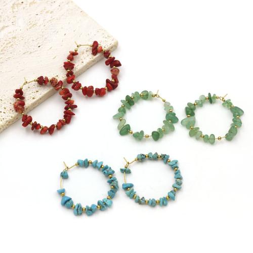 Acier inoxydable Levier Retour Earring, Acier inoxydable 304, avec Pierre naturelle, Placage de couleur d'or, bijoux de mode, plus de couleurs à choisir, Vendu par paire