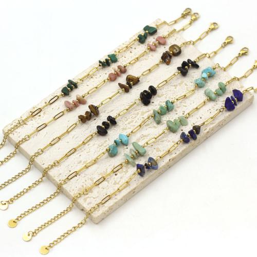 Bijoux bracelet en acier inoxydable, Acier inoxydable 304, avec Pierre naturelle, Placage de couleur d'or, bijoux de mode, plus de couleurs à choisir, Vendu par PC