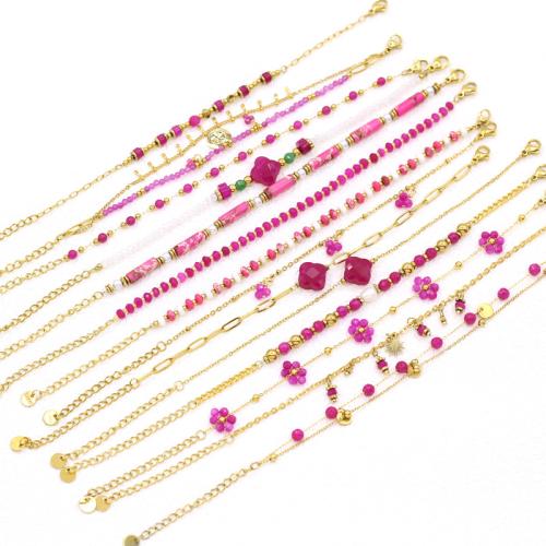 Stainless Steel Jewelry Bracelet, 304 Stainless Steel, with Natural Stone & Freshwater Pearl & Plastic Pearl, gold color plated, fashion jewelry, more colors for choice, Sold By PC